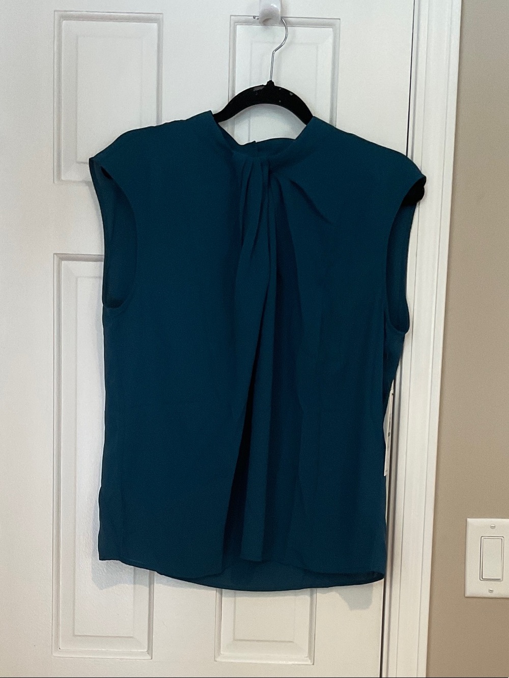 Calvin Klein Teal Cap-Sleeve Pleated Front Blouse